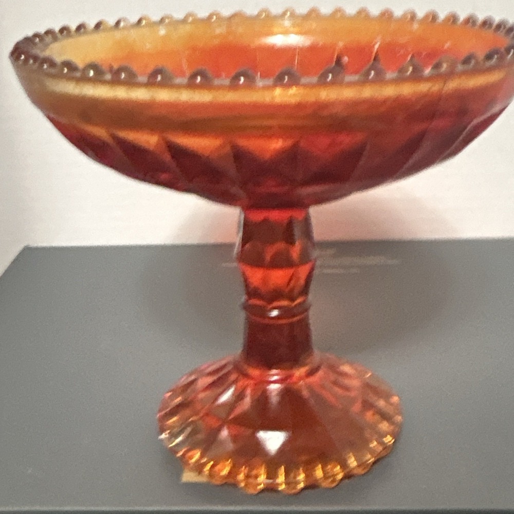 Amber Glass Round Pedestal Compote Bowl Decorative Footed Dish
